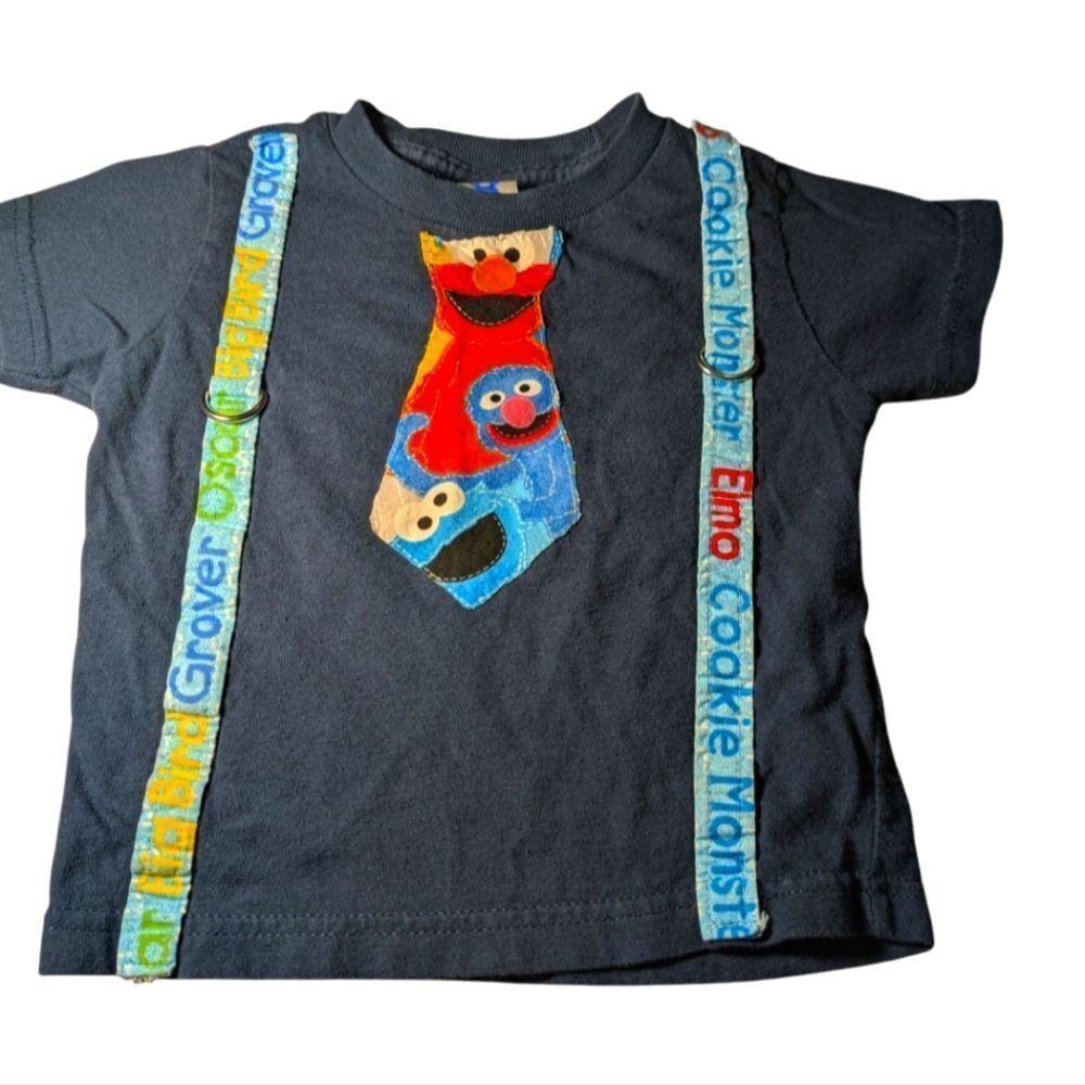 Sesame Street Elmo Vintage homespun upcycled toddler blue T-shirt 3T